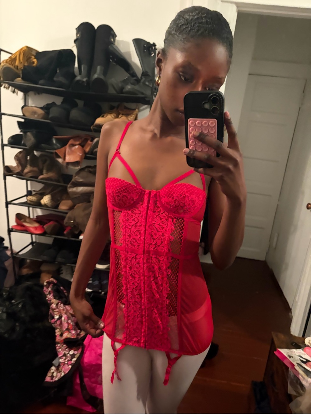 Victoria's Secret Red Lace Bustier Chemise with Garter Straps
